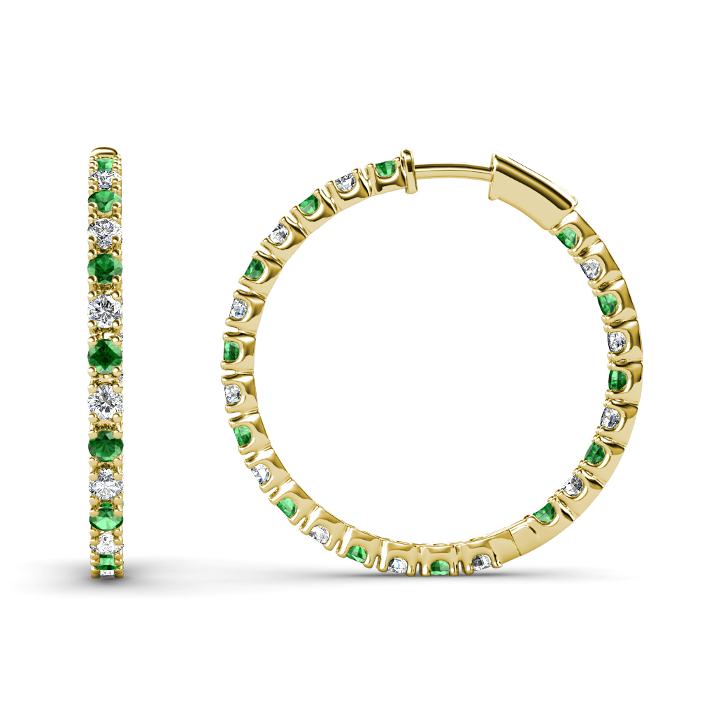 Melissa 0.77 ctw Inside Outside Round Green Garnet and Lab Grown Diamond Eternity Hoop Earrings 