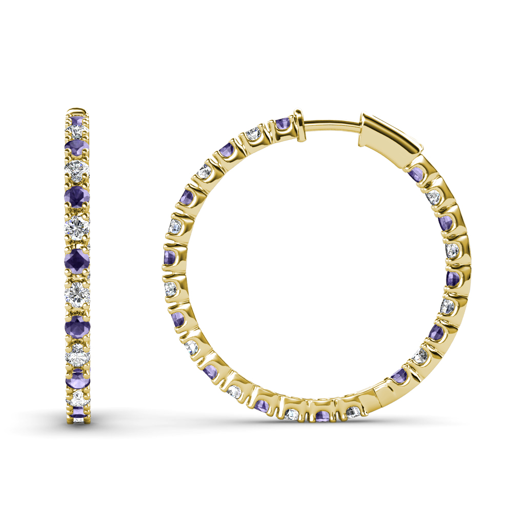 Melissa 0.70 ctw Inside Outside Round Iolite and Lab Grown Diamond Eternity Hoop Earrings 