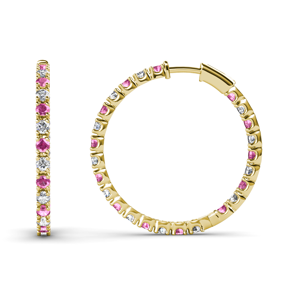 Melissa 0.77 ctw Inside Outside Round Pink Sapphire and Lab Grown Diamond Eternity Hoop Earrings 