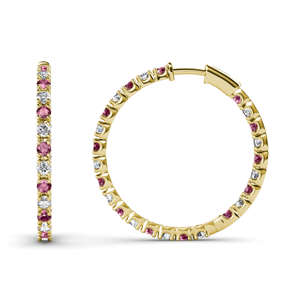 Melissa 0.70 ctw Inside Outside Round Pink Tourmaline and Lab Grown Diamond Eternity Hoop Earrings 