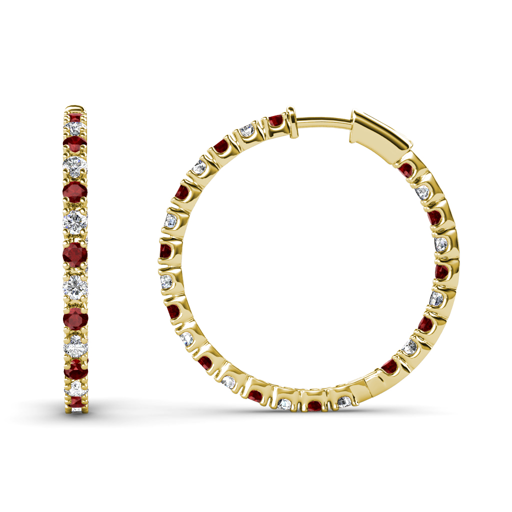 Melissa 0.77 ctw Inside Outside Round Red Garnet and Lab Grown Diamond Eternity Hoop Earrings 
