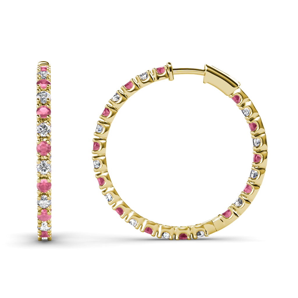 Melissa 0.77 ctw Inside Outside Round Rhodolite Garnet and Lab Grown Diamond Eternity Hoop Earrings 