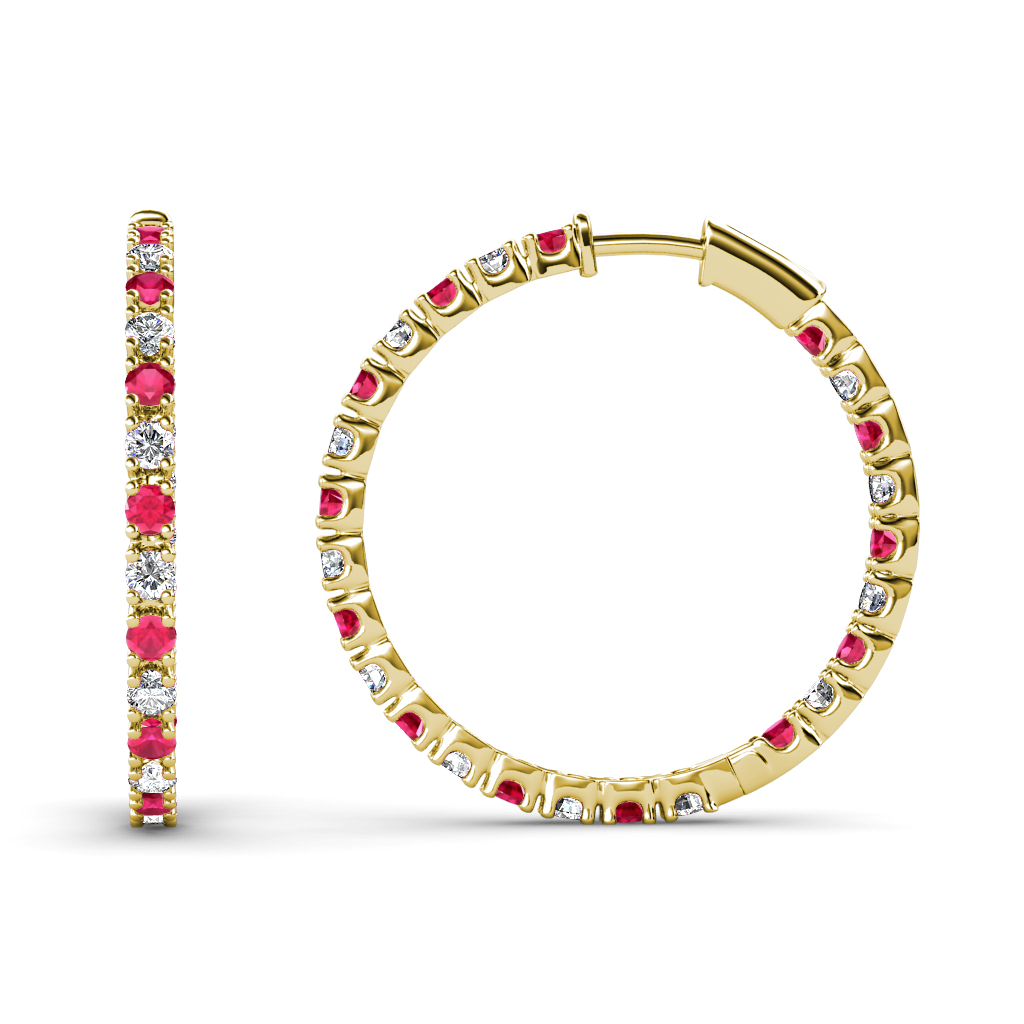 Melissa 0.77 ctw Inside Outside Round Ruby and Lab Grown Diamond Eternity Hoop Earrings 