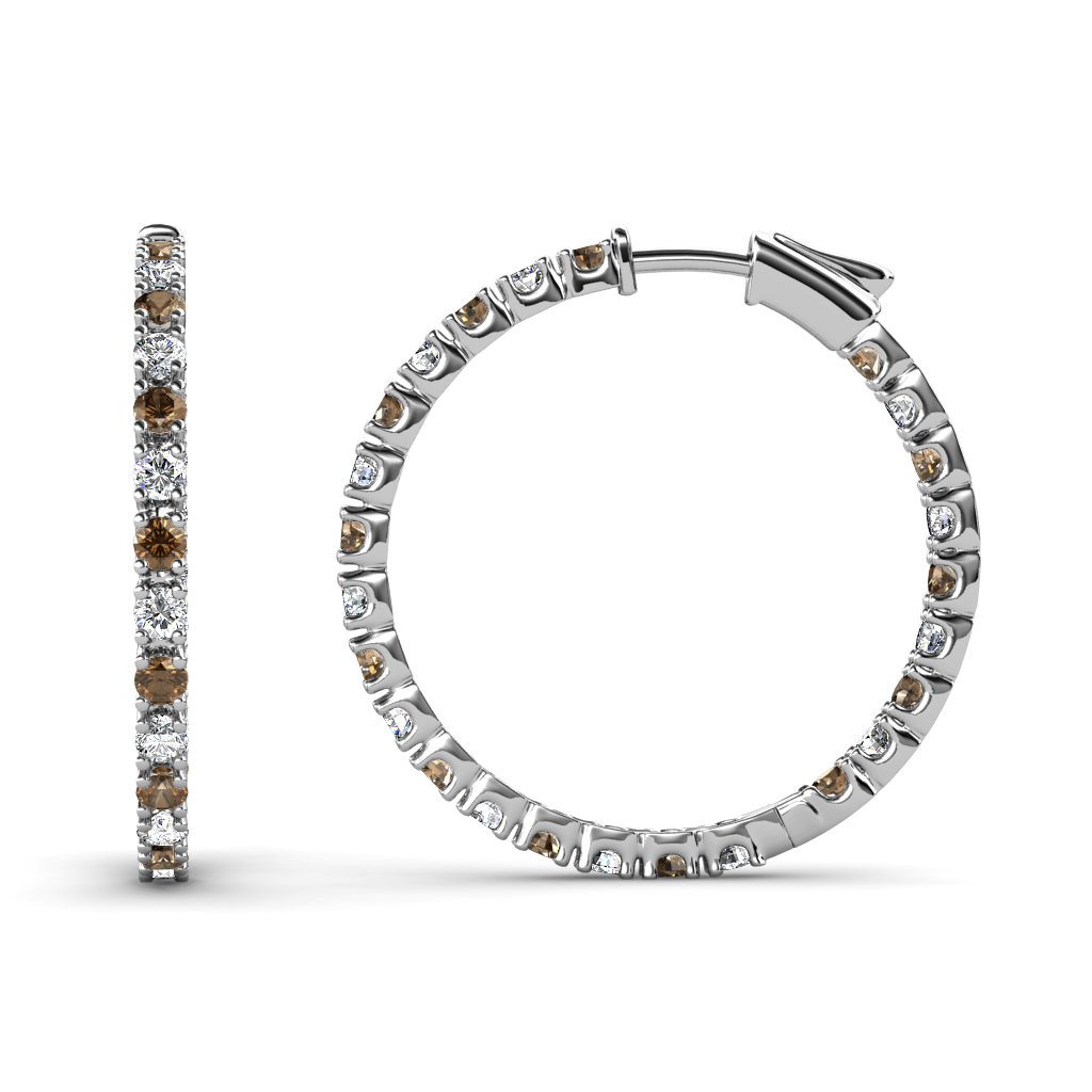 Melissa 0.75 ctw Inside Outside Round Smoky Quartz and Lab Grown Diamond Eternity Hoop Earrings 