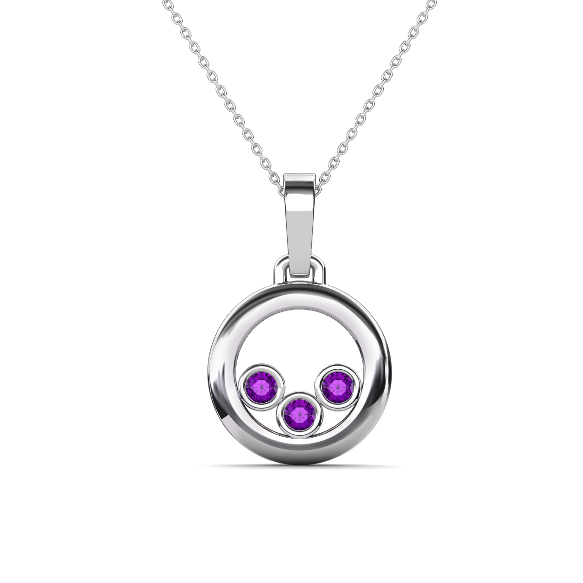 Oriya Amethyst Open Circle Women Three Stone Pendant Necklace 