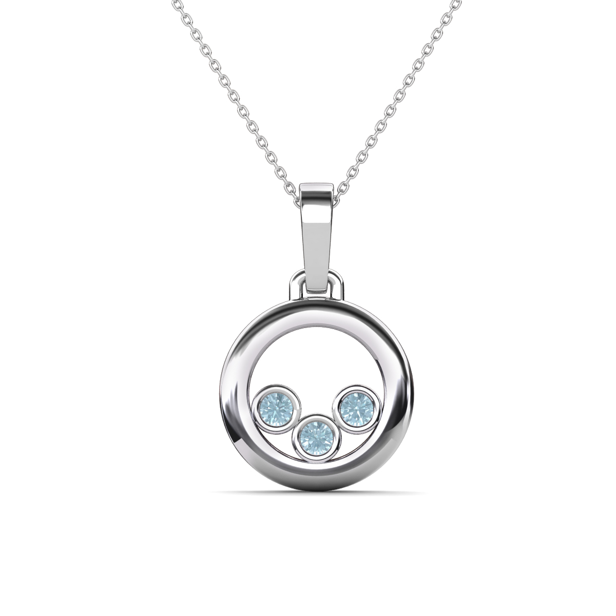 Oriya Aquamarine Open Circle Women Three Stone Pendant Necklace 