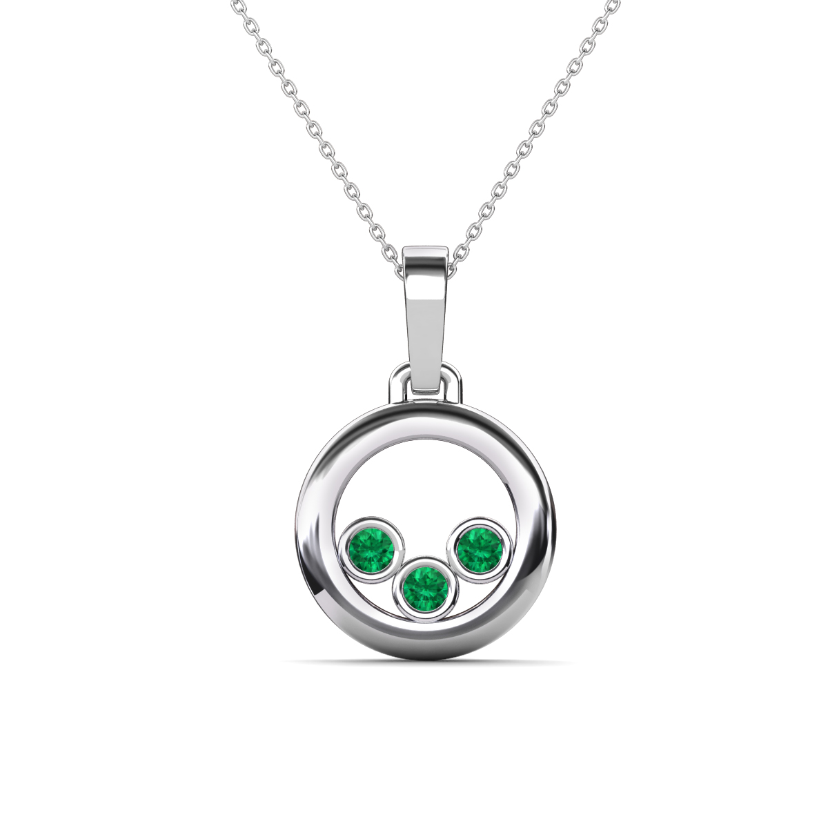 Oriya Emerald Open Circle Women Three Stone Pendant Necklace 