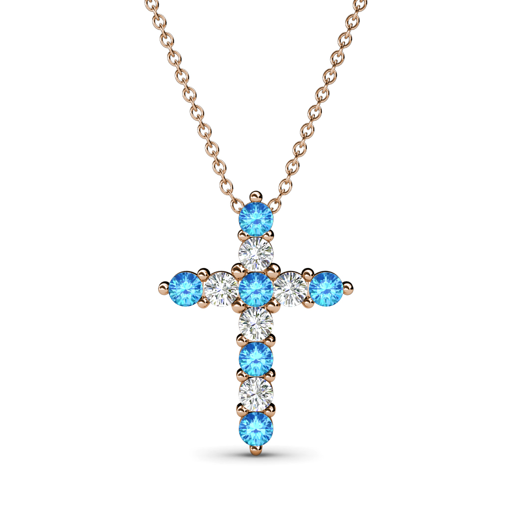 Abella Blue Topaz and Diamond Cross Pendant 