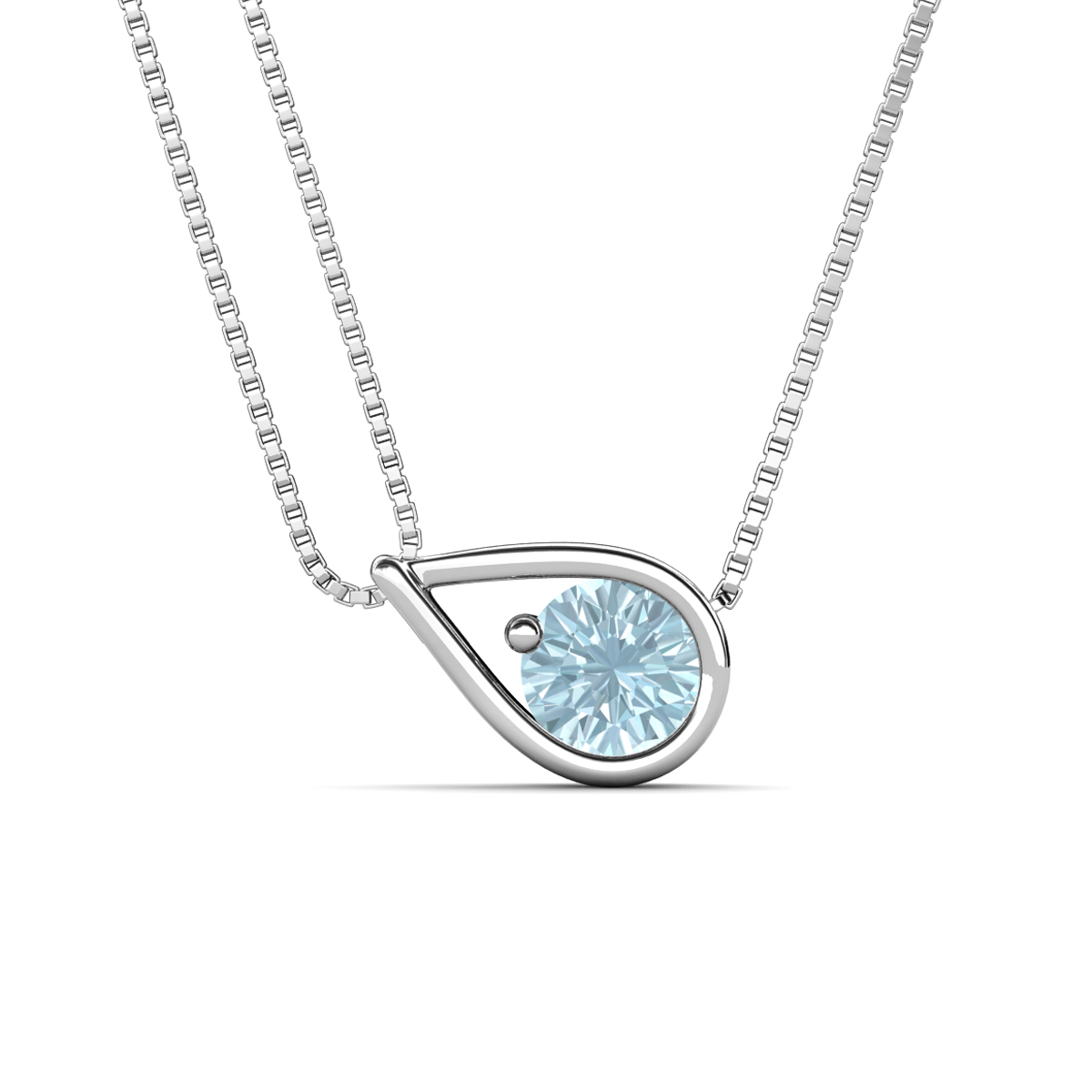 Tiya 0.72 ct Aquamarine (6.00 mm) Women Collier Double Chain Diagonal Teardrop Solitaire Pendant Necklace 