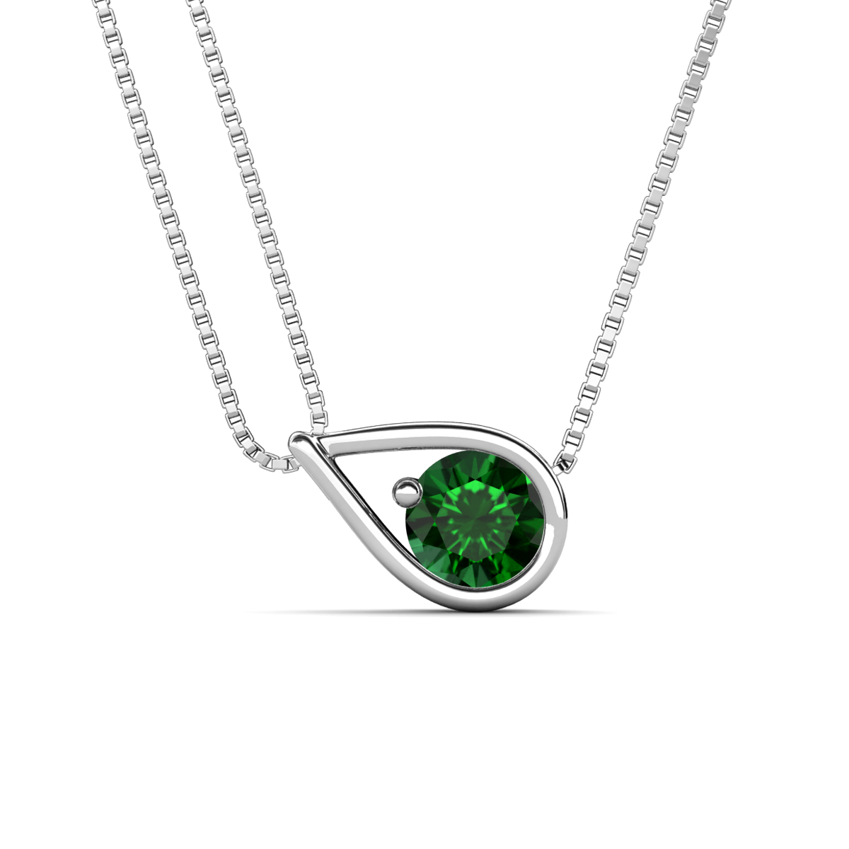 Tiya 0.85 ct Lab Created Emerald (6.00 mm) Women Collier Double Chain Diagonal Teardrop Solitaire Pendant Necklace 