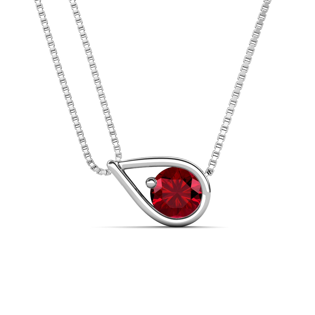 Tiya 0.95 ct Lab Created Ruby (6.00 mm) Women Collier Double Chain Diagonal Teardrop Solitaire Pendant Necklace 