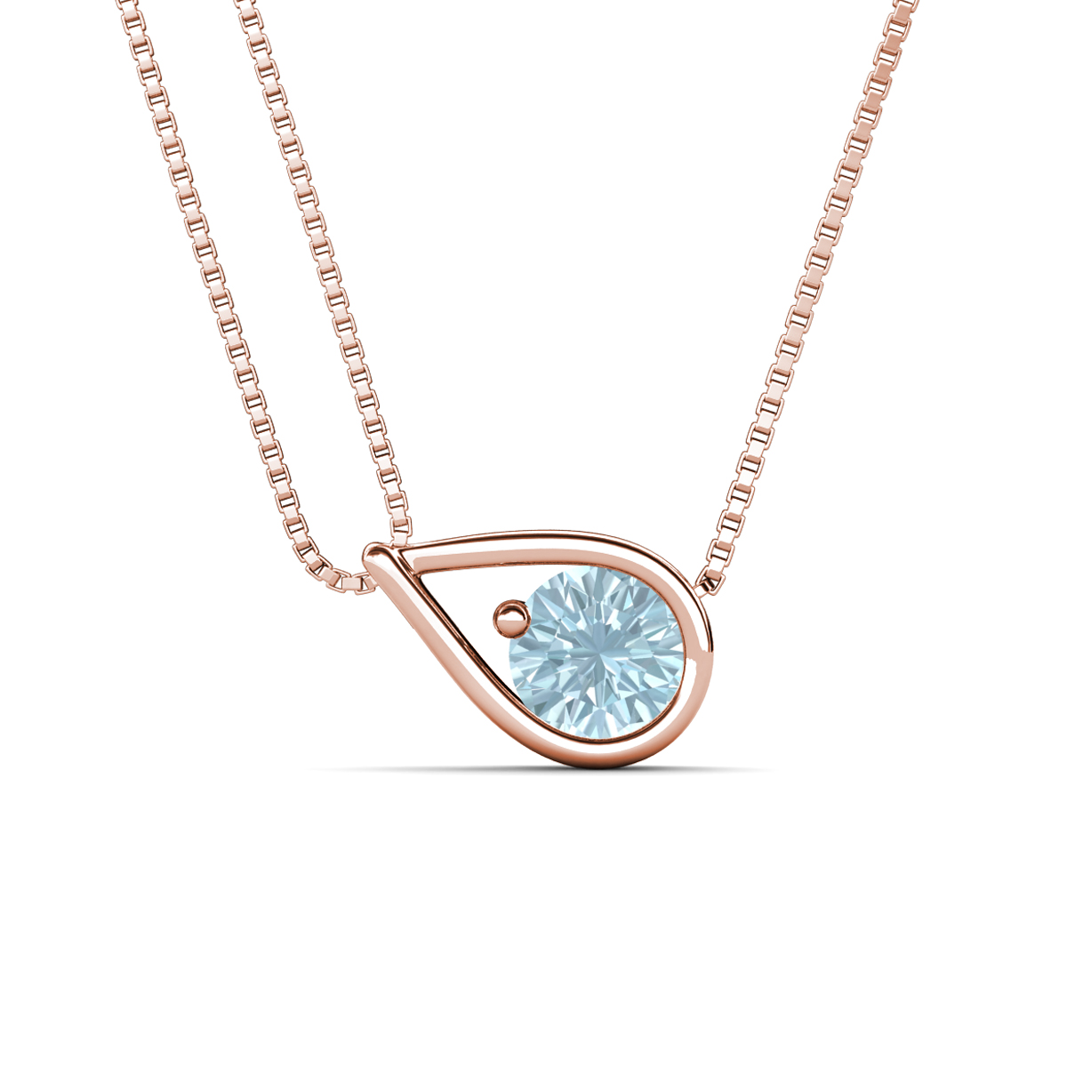 Tiya 0.72 ct Aquamarine (6.00 mm) Women Collier Double Chain Diagonal Teardrop Solitaire Pendant Necklace 