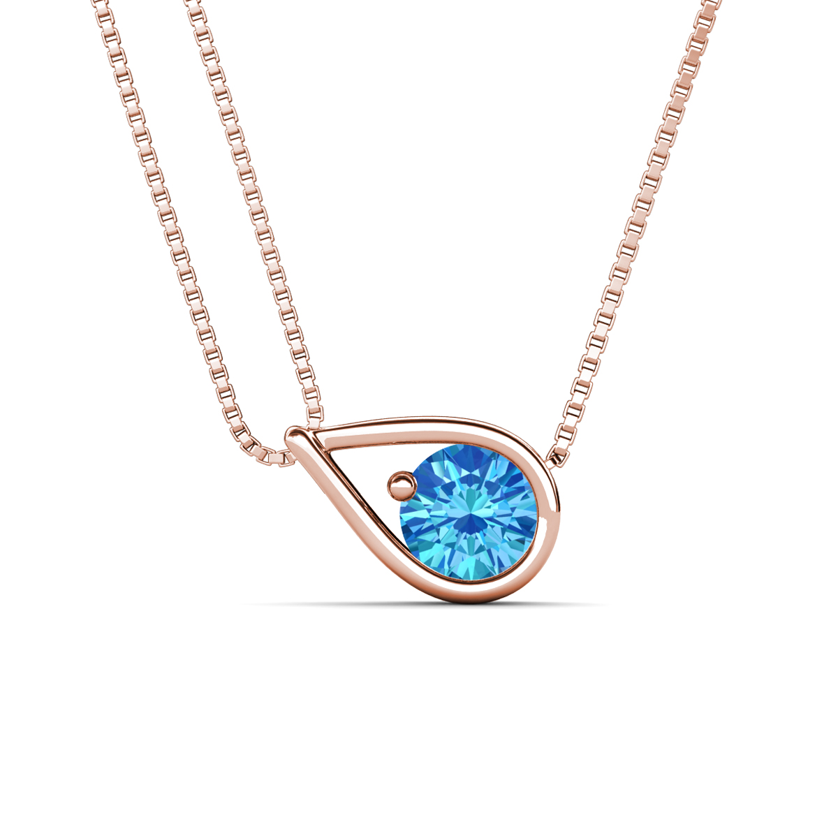 Tiya 0.88 ct Blue Topaz (6.00 mm) Women Collier Double Chain Diagonal Teardrop Solitaire Pendant Necklace 