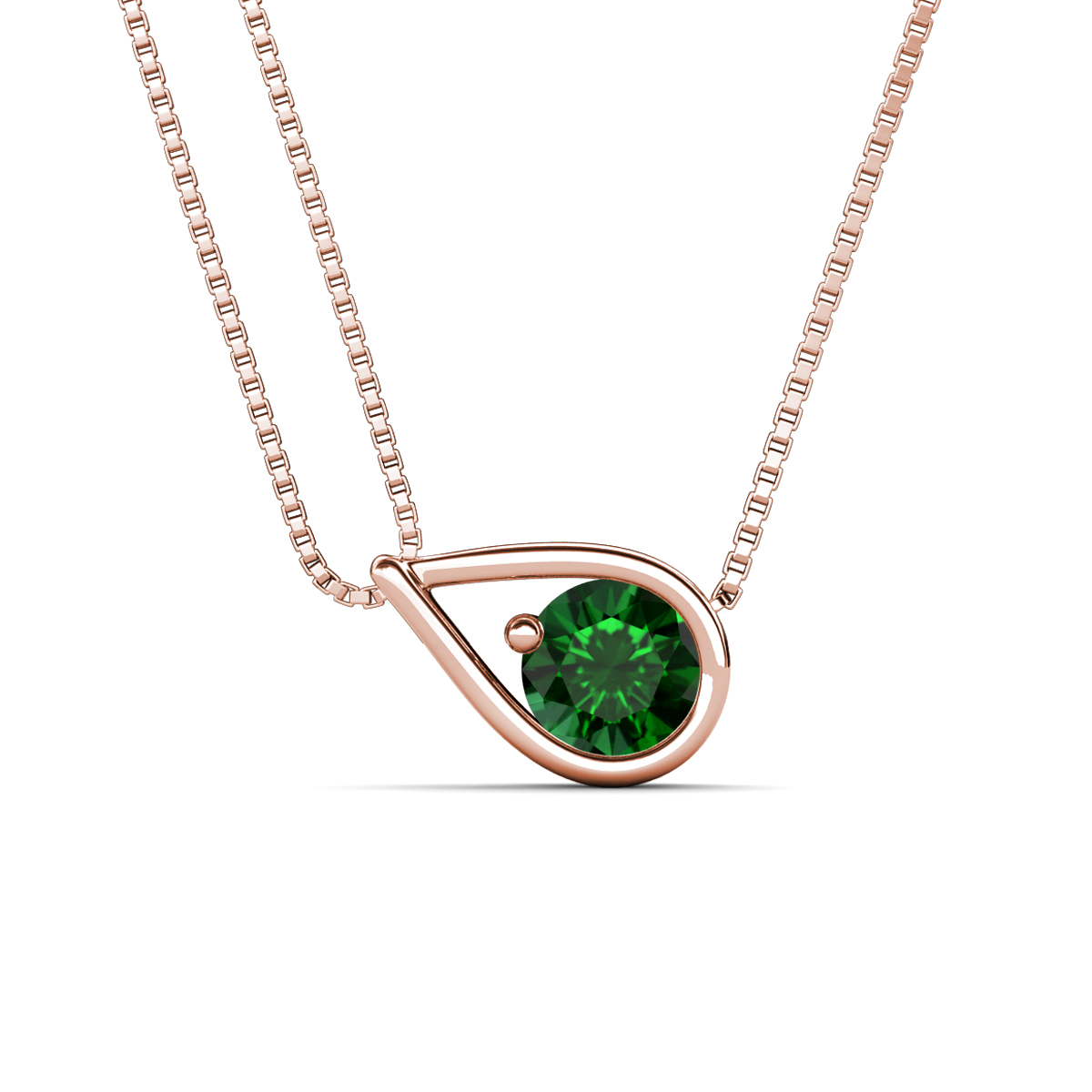 Tiya 0.85 ct Lab Created Emerald (6.00 mm) Women Collier Double Chain Diagonal Teardrop Solitaire Pendant Necklace 
