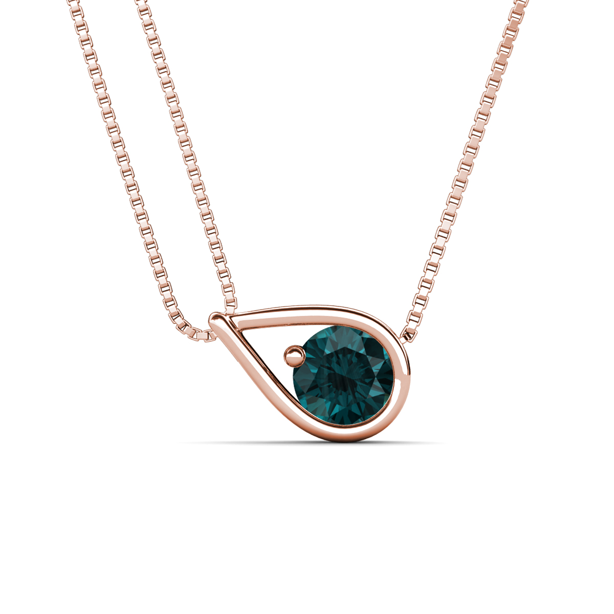 Tiya 0.95 ct London Blue Topaz (6.00 mm) Women Collier Double Chain Diagonal Teardrop Solitaire Pendant Necklace 