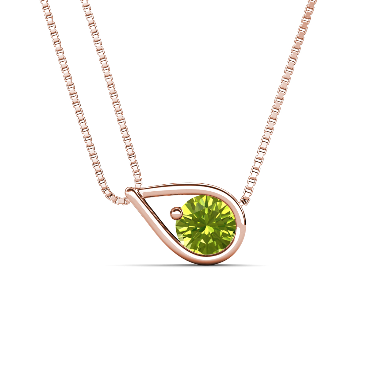 Tiya 0.80 ct Peridot (6.00 mm) Women Collier Double Chain Diagonal Teardrop Solitaire Pendant Necklace 