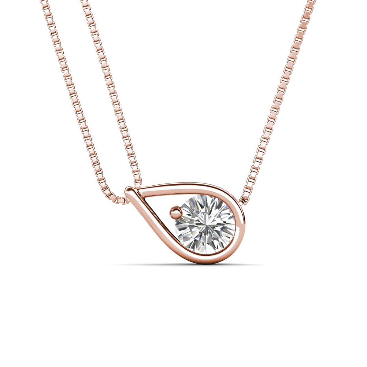 Tiya 0.95 ct Lab Created White Sapphire (6.00 mm) Women Collier Double Chain Diagonal Teardrop Solitaire Pendant Necklace 