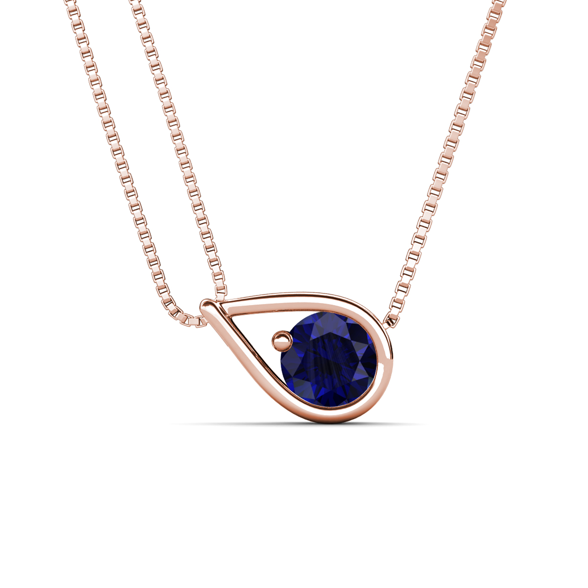 Tiya 1.20 ct Lab Created Blue Sapphire (6.00 mm) Women Collier Double Chain Diagonal Teardrop Solitaire Pendant Necklace 