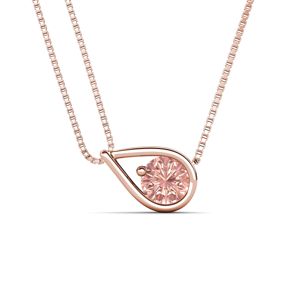 Tiya 0.77 ct Morganite (6.00 mm) Women Collier Double Chain Diagonal Teardrop Solitaire Pendant Necklace 