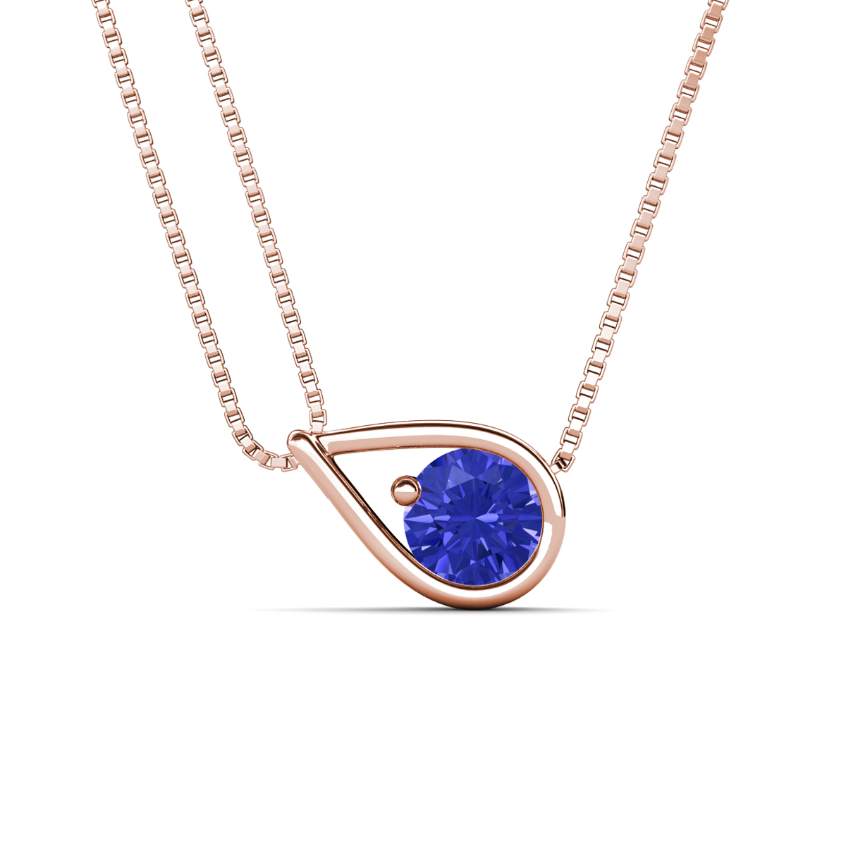 Tiya 0.80 ct Tanzanite (6.00 mm) Women Collier Double Chain Diagonal Teardrop Solitaire Pendant Necklace 