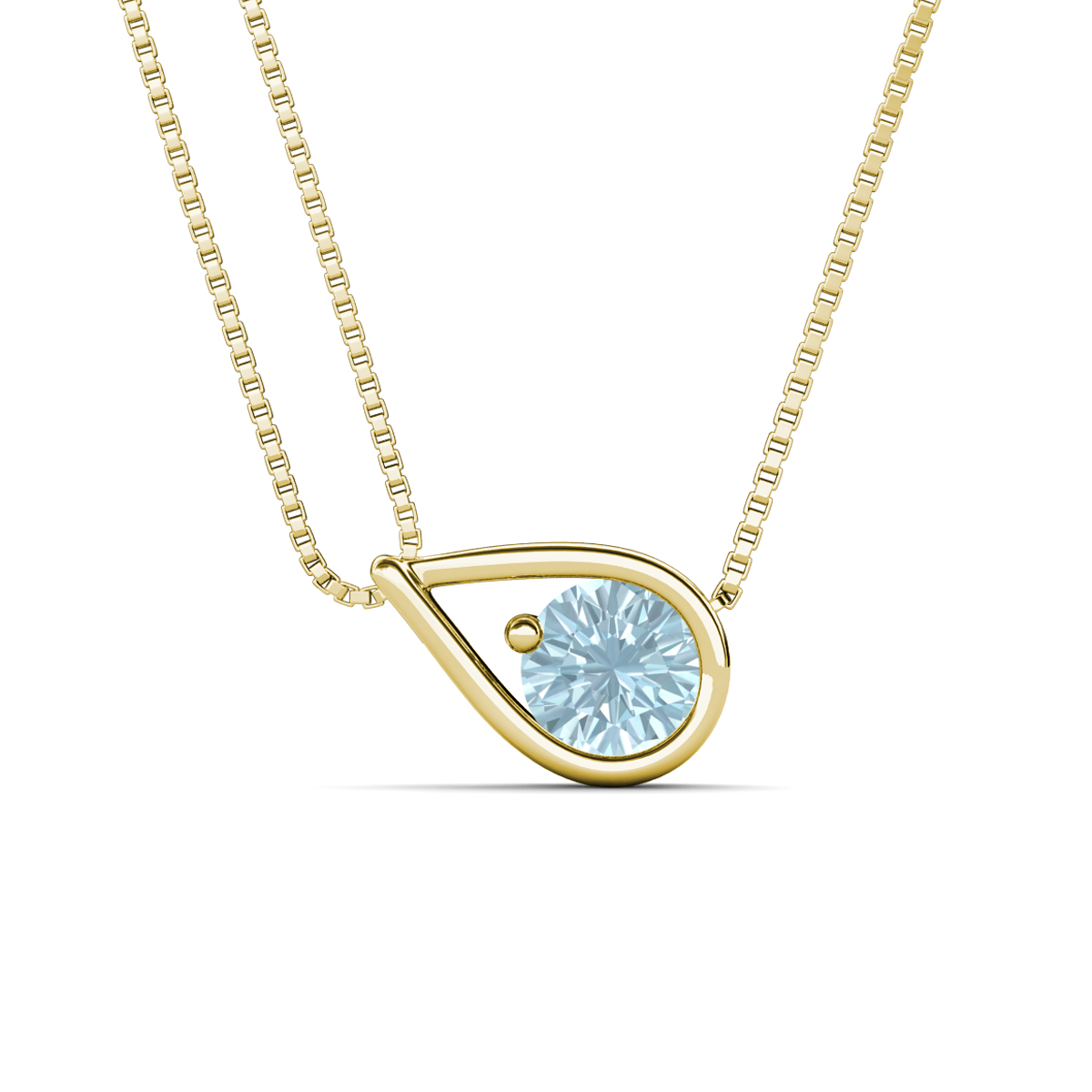 Tiya 0.72 ct Aquamarine (6.00 mm) Women Collier Double Chain Diagonal Teardrop Solitaire Pendant Necklace 