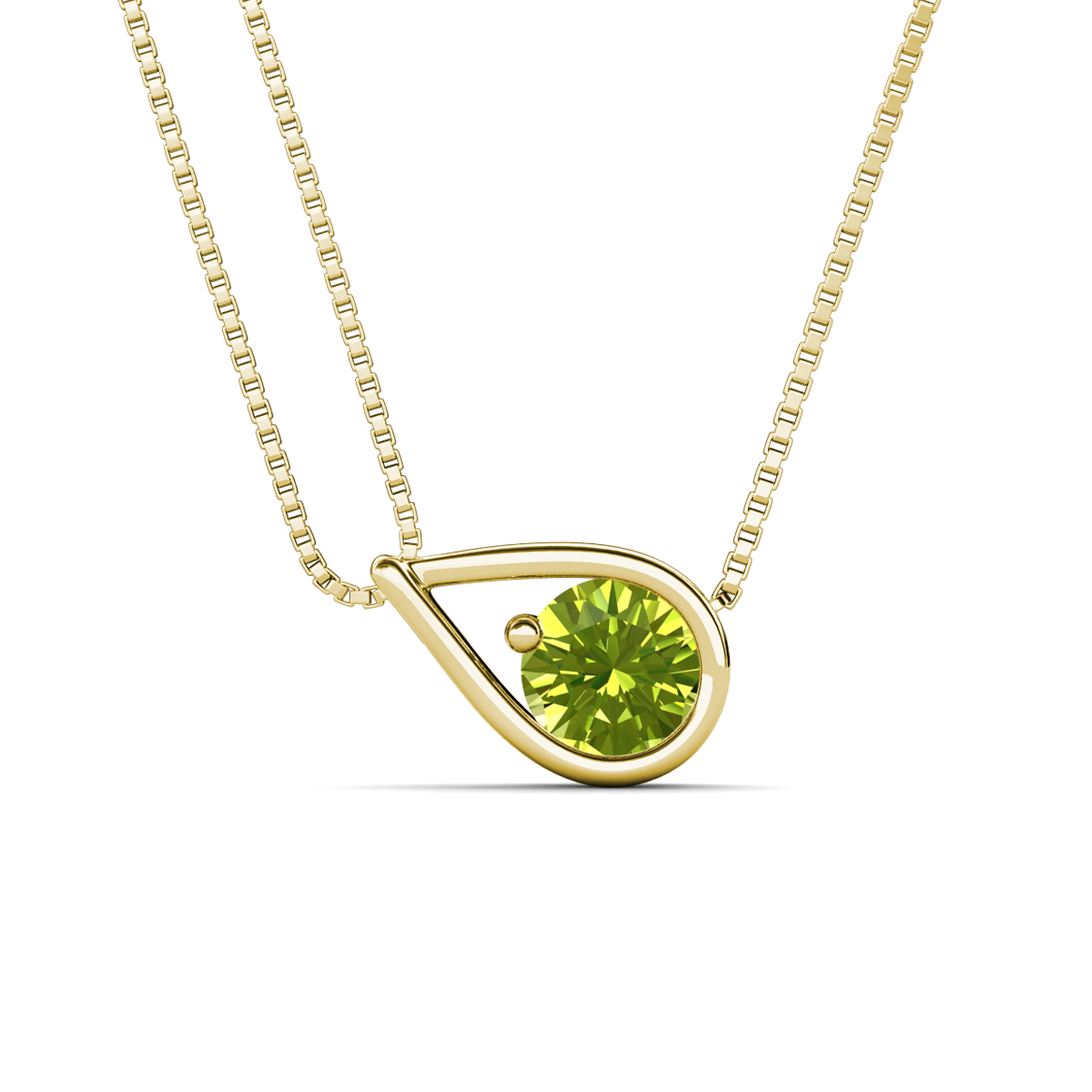 Tiya 0.80 ct Peridot (6.00 mm) Women Collier Double Chain Diagonal Teardrop Solitaire Pendant Necklace 