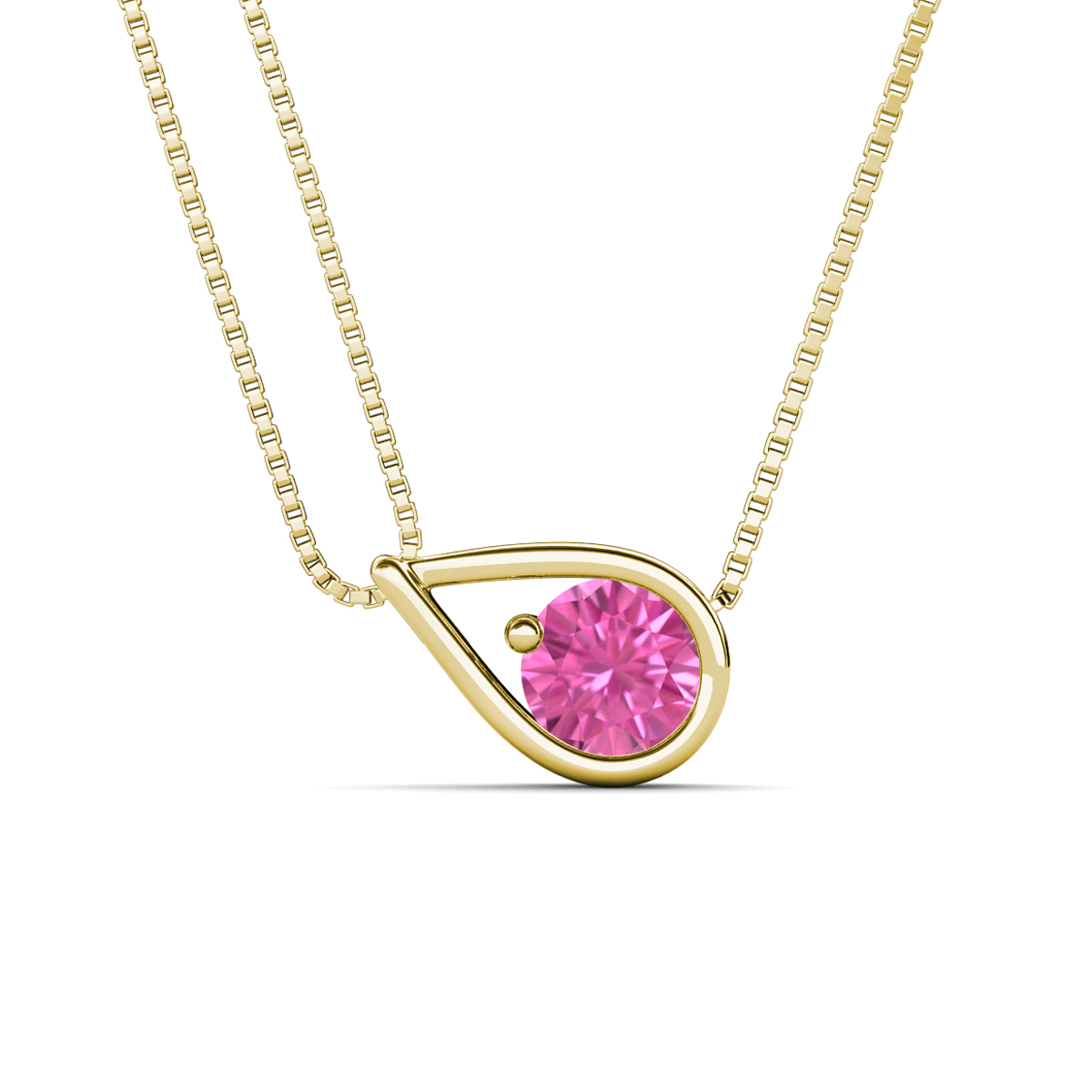 Tiya 1.20 ct Lab Created Pink Sapphire (6.00 mm) Women Collier Double Chain Diagonal Teardrop Solitaire Pendant Necklace 