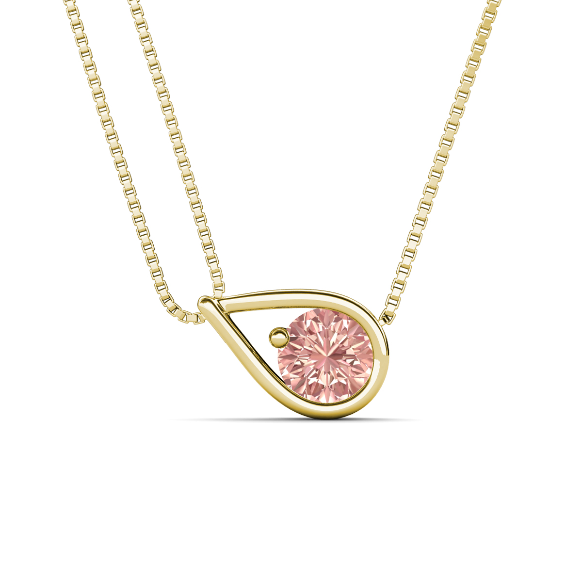 Tiya 0.77 ct Morganite (6.00 mm) Women Collier Double Chain Diagonal Teardrop Solitaire Pendant Necklace 