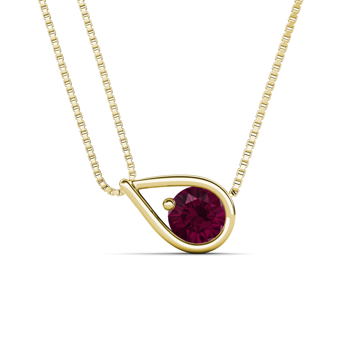 Tiya 0.82 ct Rhodolite Garnet (6.00 mm) Women Collier Double Chain Diagonal Teardrop Solitaire Pendant Necklace 
