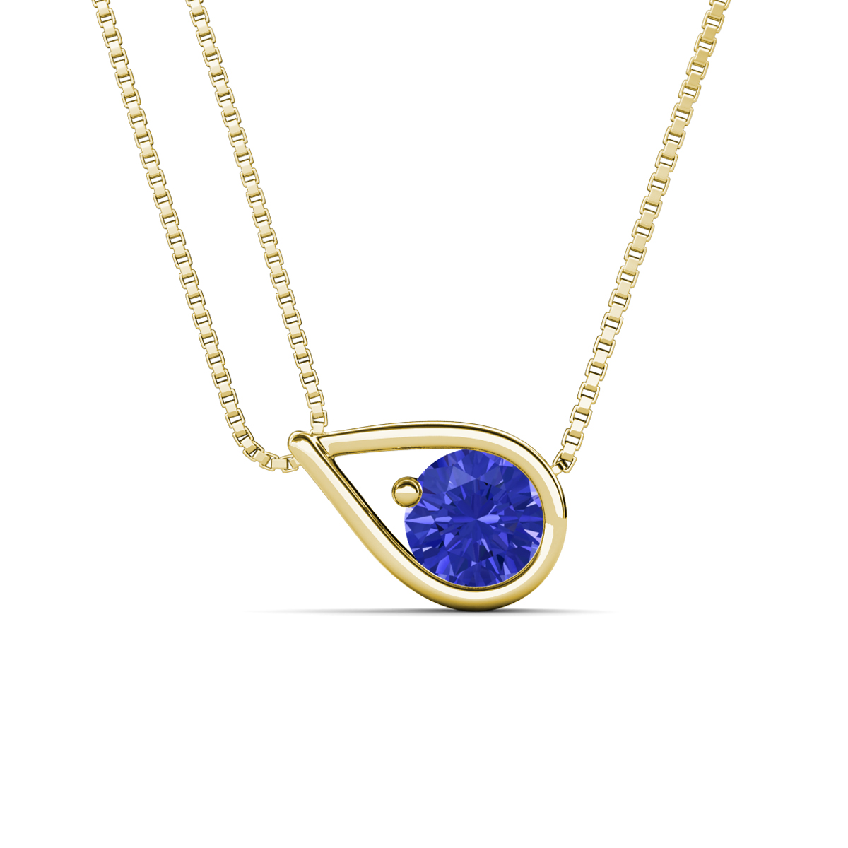 Tiya 0.80 ct Tanzanite (6.00 mm) Women Collier Double Chain Diagonal Teardrop Solitaire Pendant Necklace 