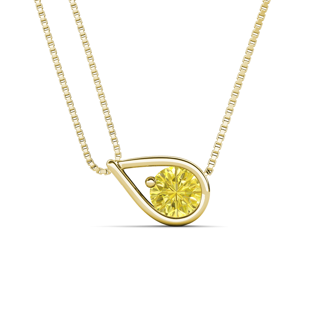 Tiya 0.80 ct Yellow Diamond (6.00 mm) Women Collier Double Chain Diagonal Teardrop Solitaire Pendant Necklace 