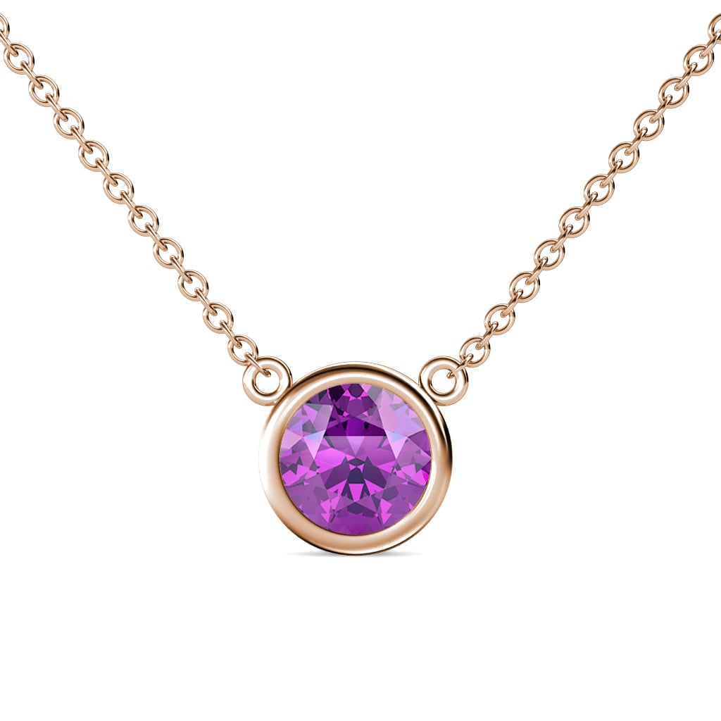 Merilyn 8.00 mm Round Amethyst Bezel Set Solitaire Pendant 
