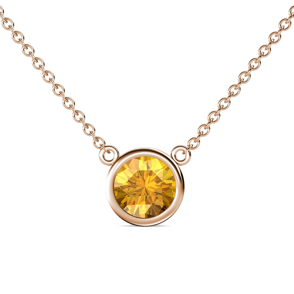 Merilyn 8.00 mm Round Citrine Bezel Set Solitaire Pendant 