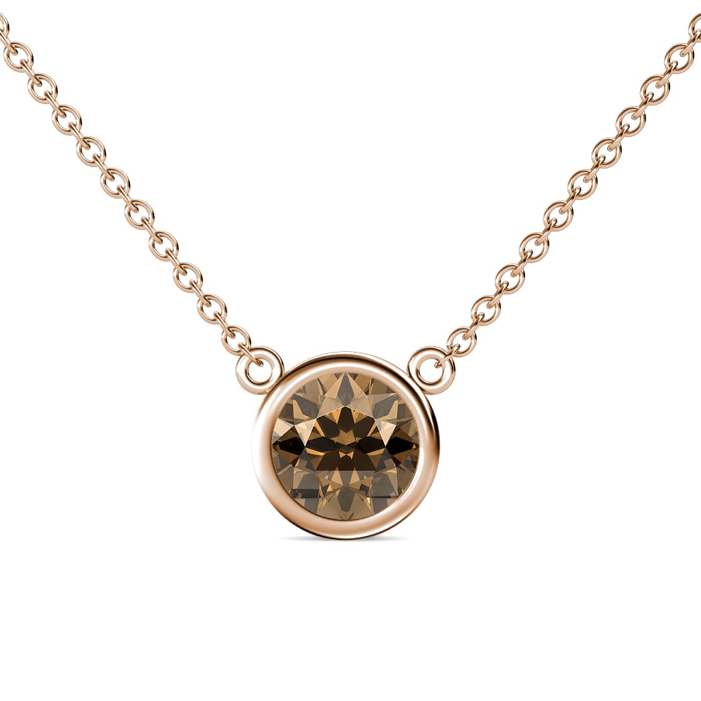 Merilyn 8.00 mm Round Smoky Quartz Bezel Set Solitaire Pendant 