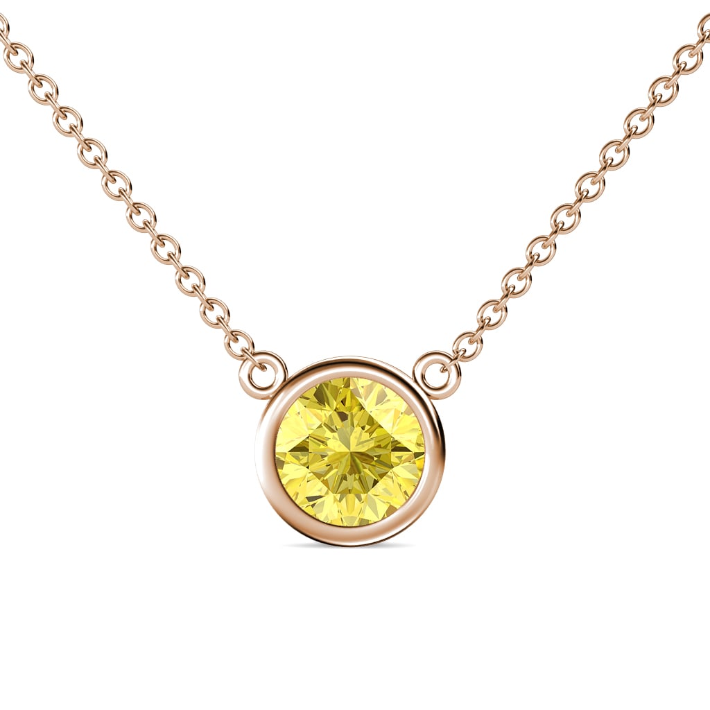 Merilyn 8.00 mm Round Created Yellow Sapphire Bezel Set Solitaire Pendant 