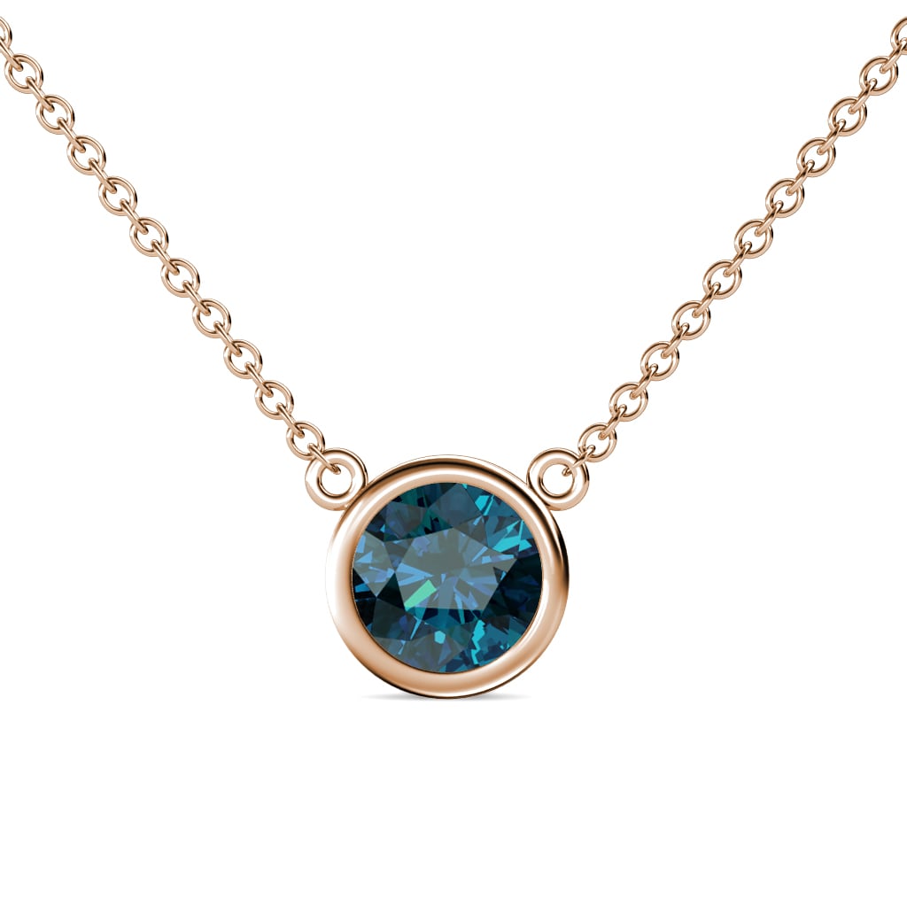 Merilyn 8.00 mm Round Blue Diamond Bezel Set Solitaire Pendant 