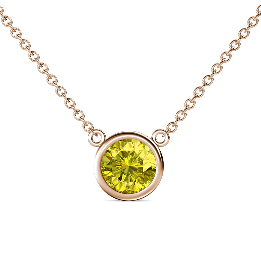 Merilyn 8.00 mm Round Yellow Diamond Bezel Set Solitaire Pendant 