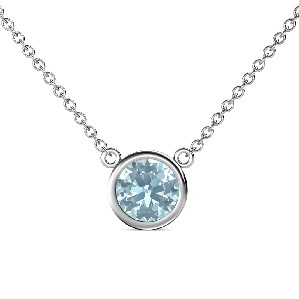 Merilyn 8.00 mm Round Aquamarine Bezel Set Solitaire Pendant 