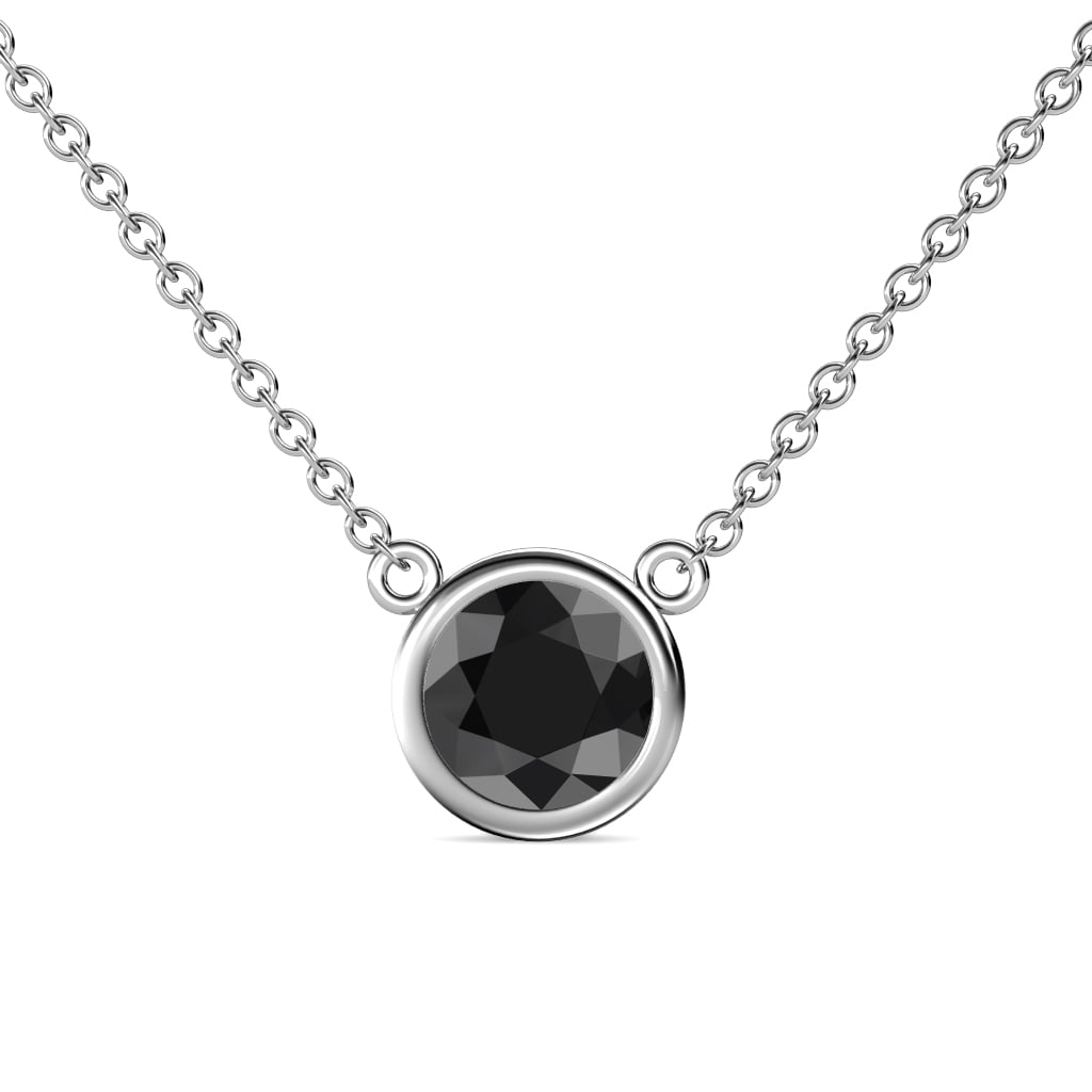 Merilyn 8.00 mm Round Black Diamond Bezel Set Solitaire Pendant 