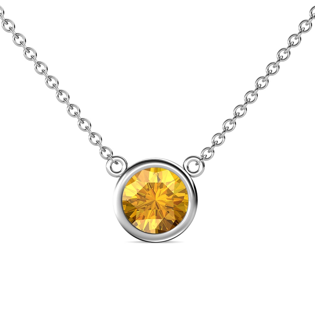 Merilyn 8.00 mm Round Citrine Bezel Set Solitaire Pendant 