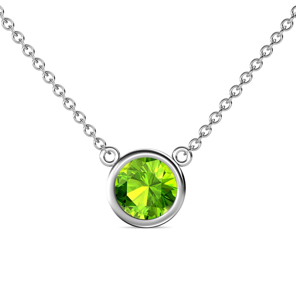 Merilyn 8.00 mm Round Peridot Bezel Set Solitaire Pendant 