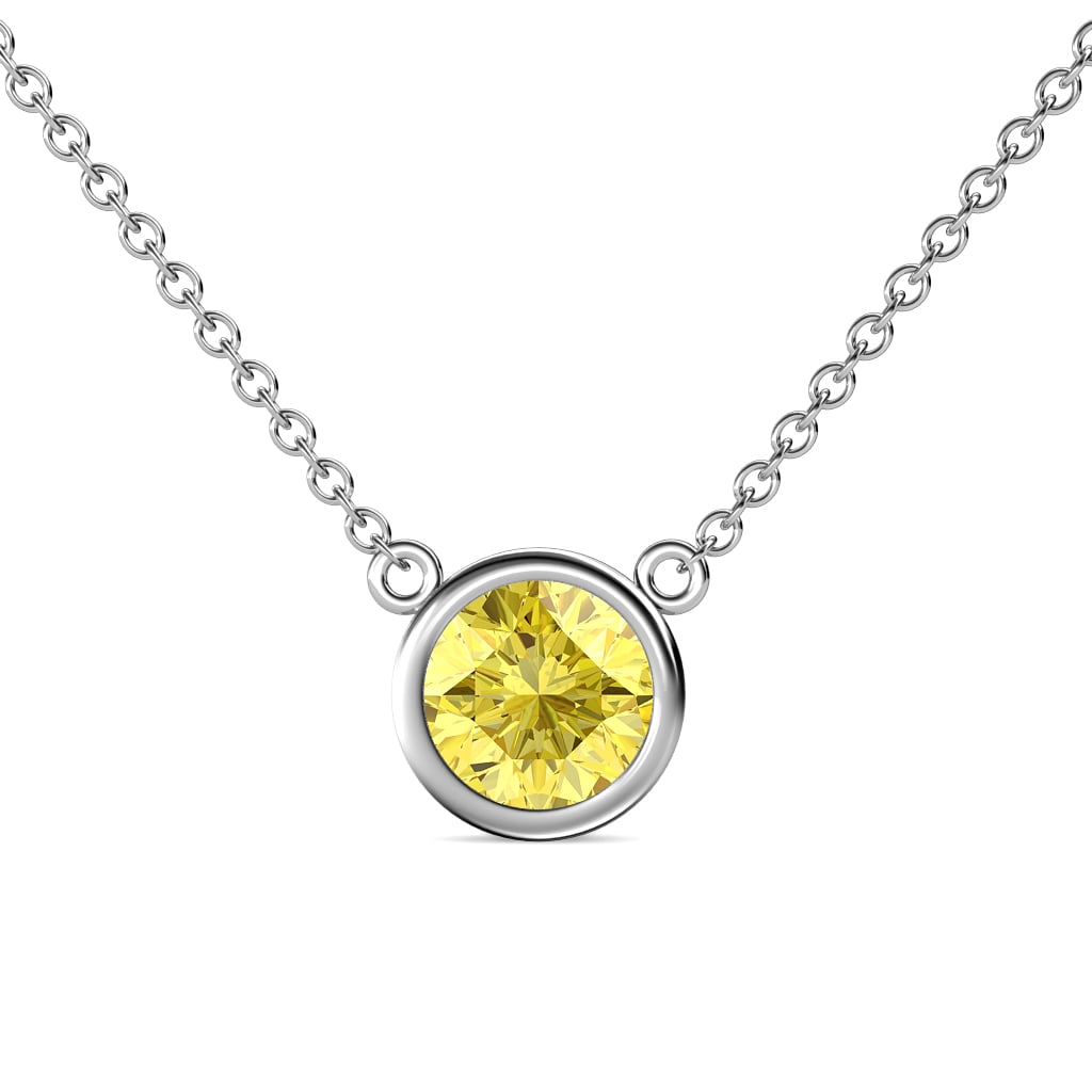 Merilyn 8.00 mm Round Created Yellow Sapphire Bezel Set Solitaire Pendant 