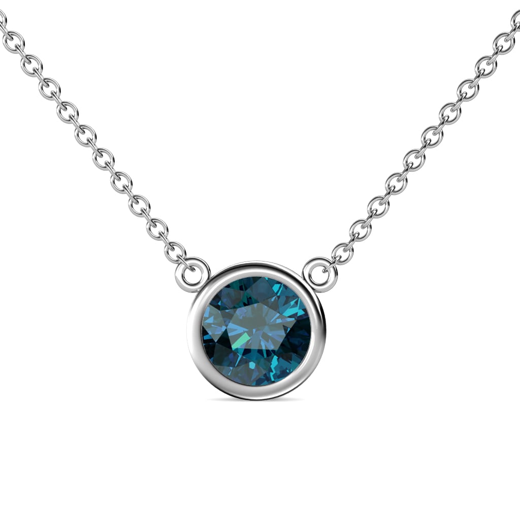 Merilyn 8.00 mm Round Blue Diamond Bezel Set Solitaire Pendant 