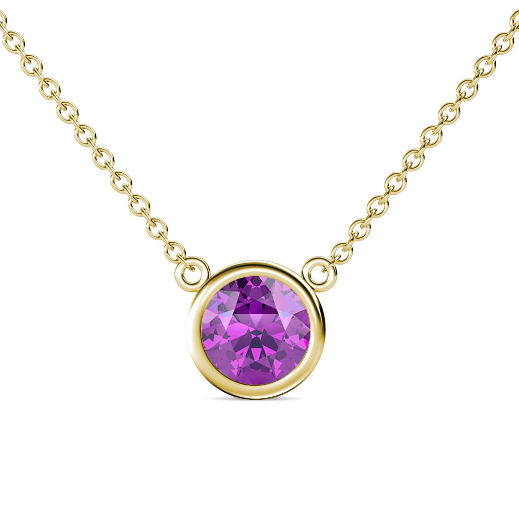 Merilyn 8.00 mm Round Amethyst Bezel Set Solitaire Pendant 