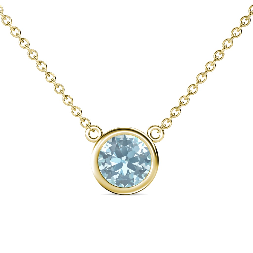 Merilyn 8.00 mm Round Aquamarine Bezel Set Solitaire Pendant 