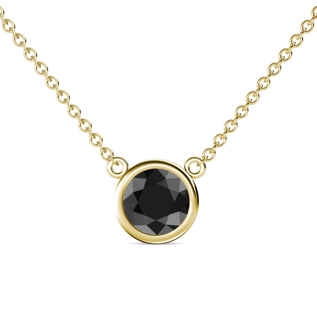 Merilyn 8.00 mm Round Black Diamond Bezel Set Solitaire Pendant 