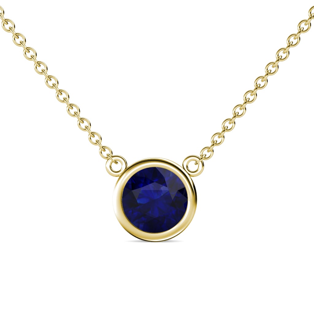 Merilyn 8.00 mm Round Created Blue Sapphire Bezel Set Solitaire Pendant 