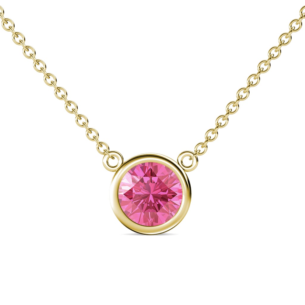 Merilyn 8.00 mm Round Pink Tourmaline Bezel Set Solitaire Pendant 