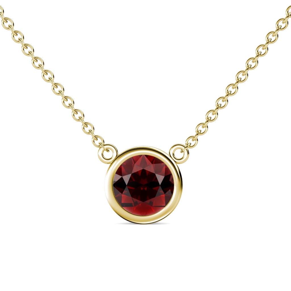 Merilyn 8.00 mm Round Red Garnet Bezel Set Solitaire Pendant 