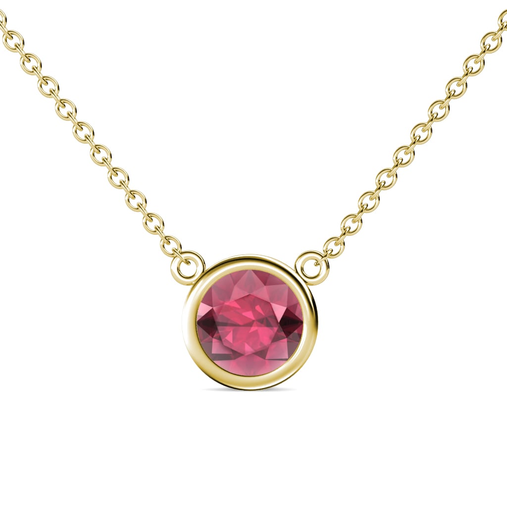 Merilyn 8.00 mm Round Rhodolite Garnet Bezel Set Solitaire Pendant 